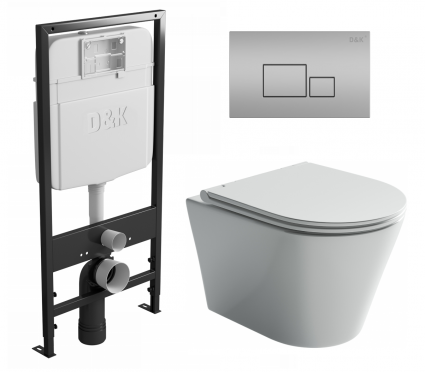 Комплект 3 в 1 инсталляция D&K DI8055119 + Унитаз подвесной Ceramica Nova Forma CN3011 + Кнопка прямоугольная матовый хром
