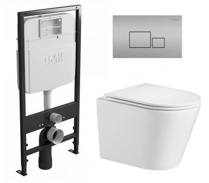Комплект 3 в 1 инсталляция D&K DI8055119 + Унитаз подвесной WeltWasser Salzbach 043 GL-WT + Кнопка прямоугольная матовый хром