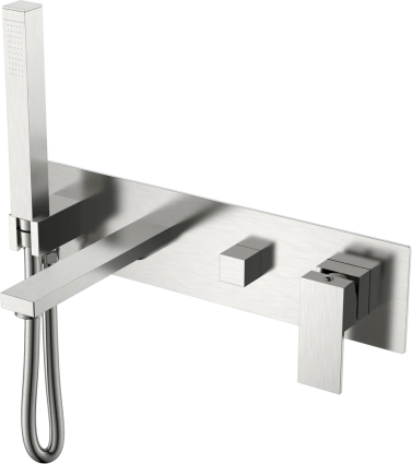 Смеситель для ванны с душем Boheme Qubic 474-2-NB С ВНУТРЕННЕЙ ЧАСТЬЮ, brushed nickel, однорычажный, сталь