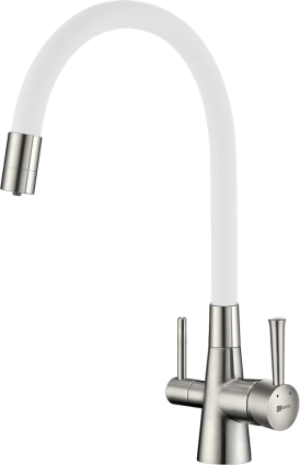 Смеситель для кухни Lemark Comfort LM3075BN-White с гибким изливом, никель, белый, однорычажный