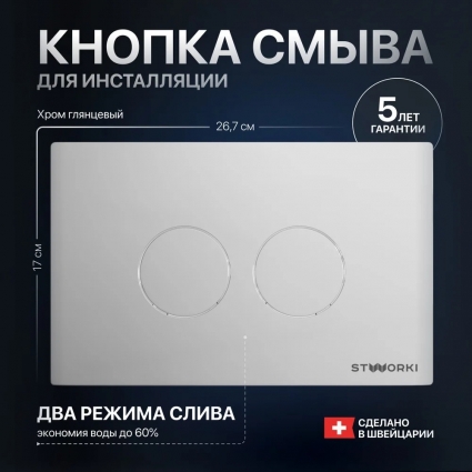 Кнопка смыва STWORKI Хельсинки 500472 хром глянцевая механическая,  в современном стиле