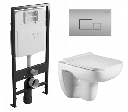 Комплект 3 в 1 инсталляция D&K DI8055119 + Унитаз подвесной WeltWasser Kehlbach 004 GL-WT + Кнопка прямоугольная матовый хром