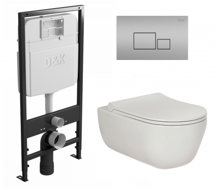 Комплект 3 в 1 инсталляция D&K DI8055119 + Унитаз подвесной Berges Wasserhaus Ego XL 082118 + Кнопка прямоугольная матовый хром