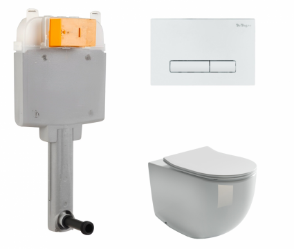 Комплект 3 в 1 смывной бачок скрытого монтажа BelBagno BB025-CS + Унитаз приставной Ceramica Nova Metropol CN4004 с кнопкой белой Genova
