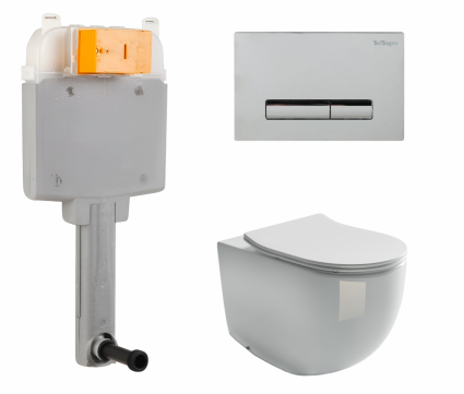 Комплект 3 в 1 смывной бачок скрытого монтажа BelBagno BB025-CS + Унитаз приставной Ceramica Nova Metropol CN4004 с кнопкой хром Genova