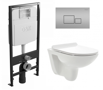 Комплект 3 в 1 инсталляция D&K DI8055119 + Унитаз подвесной AQUAme AQM2008 + Кнопка прямоугольная матовый хром