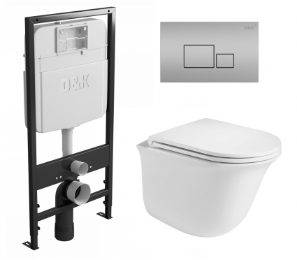 Комплект 3 в 1 инсталляция D&K DI8055119 + Унитаз подвесной WeltWasser Telbach 004 GL-WT + Кнопка прямоугольная матовый хром