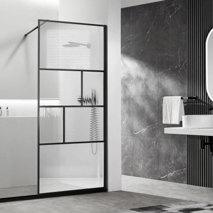 Душевая перегородка Vincea Walk-in HP Art VSW-1HC900CFB 90 см, профиль матовый черный, стекло прозрачное, рифленое, с покрытием анти-капля