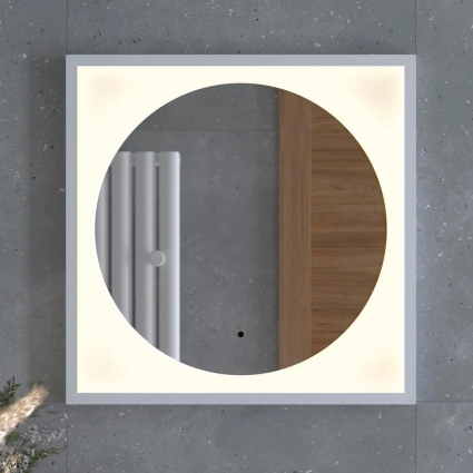 Зеркало Defesto Eclipse DF 2236R 60х60 белая рама, с LED-подсветкой, 3000К, инфракрасный выключатель в современном стиле