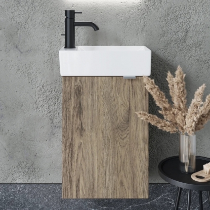 Тумба с раковиной Sancos Mini 35 L подвесная, дуб чарльстон, матовая, с дверками