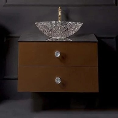 Тумба с раковиной Armadi Art NeoArt 80 шоколад с ручками Crystal золото, подвесная, глянцевая