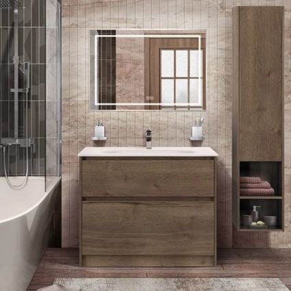 Мебель для ванной BelBagno Kraft 100 напольная, rovere tabacco, раковина BB1010/465-LV-VTR-BO, матовая, с ящиками