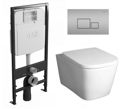 Комплект 3 в 1 инсталляция D&K DI8055119 + Унитаз подвесной BelBagno Albano BB120CHR + Кнопка прямоугольная матовый хром