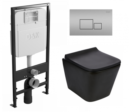 Комплект 3 в 1 инсталляция D&K DI8055119 + Унитаз подвесной WeltWasser Gelbach 043 MT-BL + Кнопка прямоугольная матовый хром
