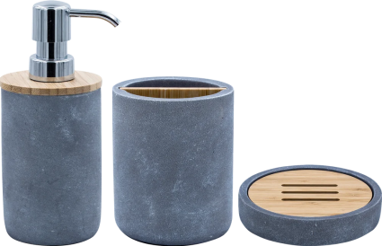 Набор Ridder Cement Дозатор Ridder Cement 2240507 серый + Стакан Ridder Cement 2240207 для зубных щёток, серый + Мыльница Ridder Cement, настольная