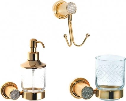 Набор Boheme Royal Cristal Дозатор Royal Cristal Gold подвесной + Стакан Royal Cristal Gold подвесной + Крючок Royal Cristal Gold двойной в стиле ретро