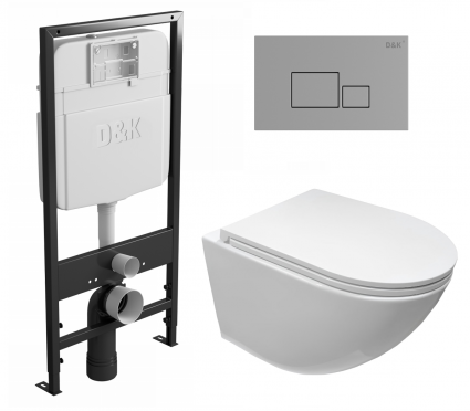 Комплект 3 в 1 инсталляция D&K DI8055119 + Унитаз подвесной CeruttiSpa Sella aria CT7183 + Кнопка прямоугольная хром