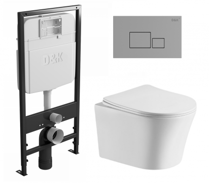 Комплект 3 в 1 инсталляция D&K DI8055119 + Унитаз подвесной CeruttiSpa Adige Aria CT7837 + Кнопка прямоугольная хром