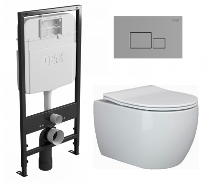 Комплект 3 в 1 инсталляция D&K DI8055119 + Унитаз подвесной Ceramica Nova Play CN3001 + Кнопка прямоугольная хром
