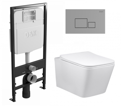 Комплект 3 в 1 инсталляция D&K DI8055119 + Унитаз подвесной Vincea Q-Line VT1-12 + Кнопка прямоугольная хром