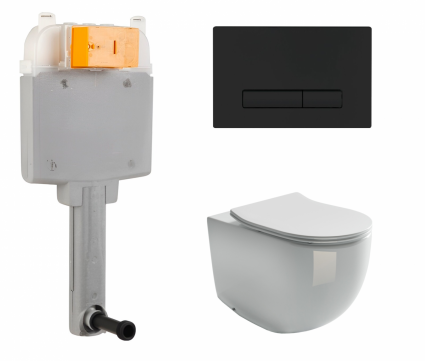 Комплект 3 в 1 смывной бачок скрытого монтажа BelBagno BB025-CS + Унитаз приставной Ceramica Nova Metropol CN4004 с кнопкой черной Genova