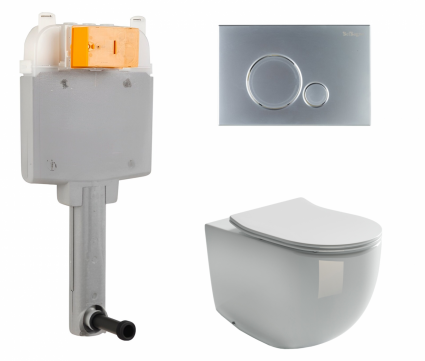 Комплект 3 в 1 смывной бачок скрытого монтажа BelBagno BB025-CS + Унитаз приставной Ceramica Nova Metropol CN4004 с кнопкой хром матовой Sfera