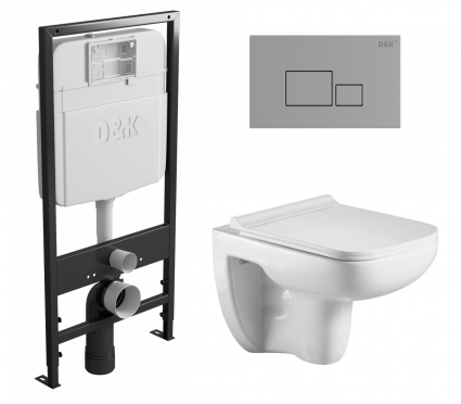 Комплект 3 в 1 инсталляция D&K DI8055119 + Унитаз подвесной WeltWasser Kehlbach 004 GL-WT + Кнопка прямоугольная хром