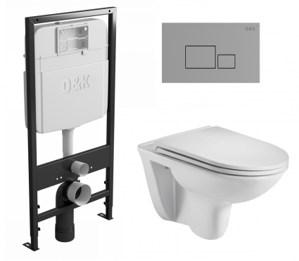 Комплект 3 в 1 инсталляция D&K DI8055119 + Унитаз подвесной WeltWasser Baarbach 004 GL-WT + Кнопка прямоугольная хром