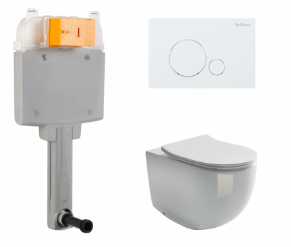 Комплект 3 в 1 смывной бачок скрытого монтажа BelBagno BB025-CS + Унитаз приставной Ceramica Nova Metropol CN4004 с кнопкой белой Sfera