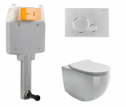 Комплект 3 в 1 смывной бачок скрытого монтажа BelBagno BB025-CS + Унитаз приставной Ceramica Nova Metropol CN4004 с кнопкой хром Sfera