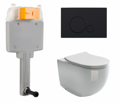 Комплект 3 в 1 смывной бачок скрытого монтажа BelBagno BB025-CS + Унитаз приставной Ceramica Nova Metropol CN4004 с кнопкой черной Sfera