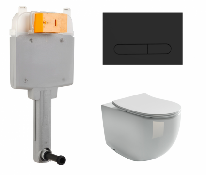 Комплект 3 в 1 смывной бачок скрытого монтажа BelBagno BB025-CS + Унитаз приставной Ceramica Nova Metropol CN4004 с кнопкой черной Prospero