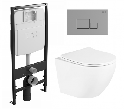 Комплект 3 в 1 инсталляция D&K DI8055119 + Унитаз подвесной BelBagno Uno BB3105CHR/SC + Кнопка прямоугольная хром