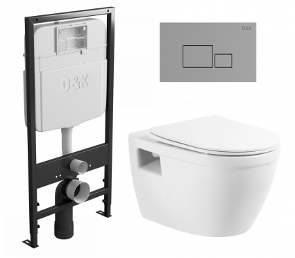 Комплект 3 в 1 инсталляция D&K DI8055119 + Унитаз подвесной BelBagno Loto BB070CHR/SC + Кнопка прямоугольная хром