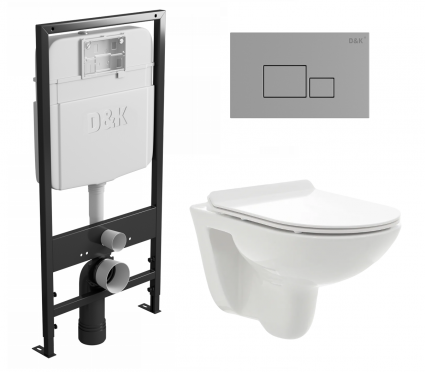 Комплект 3 в 1 инсталляция D&K DI8055119 + Унитаз подвесной AQUAme AQM2008 + Кнопка прямоугольная хром
