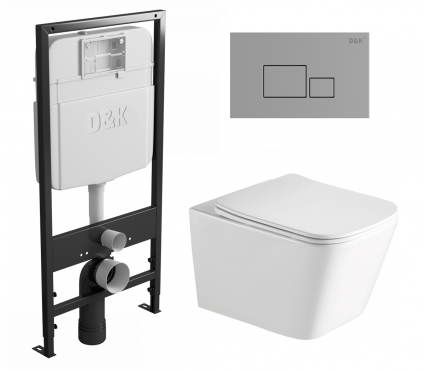 Комплект 3 в 1 инсталляция D&K DI8055119 + Унитаз подвесной SantiLine SL-5007 + Кнопка прямоугольная хром