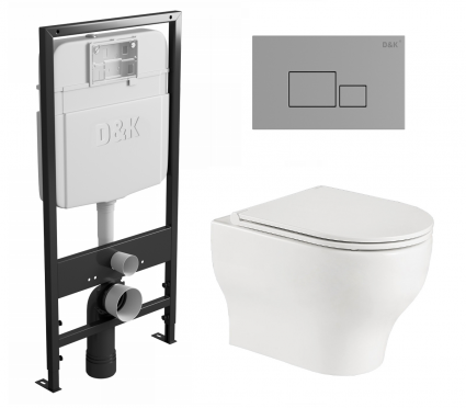 Комплект 3 в 1 инсталляция D&K DI8055119 + Унитаз подвесной WeltWasser Erlenbach 004 GL-WT + Кнопка прямоугольная хром