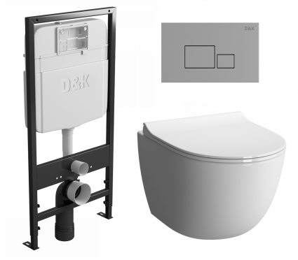 Комплект 3 в 1 инсталляция D&K DI8055119 + Унитаз подвесной VitrA Sento 7748В003-0075 + Кнопка прямоугольная хром