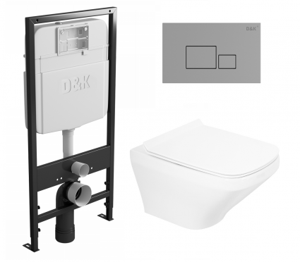 Комплект 3 в 1 инсталляция D&K DI8055119 + Унитаз подвесной BelBagno Sela BB3201CHR + Кнопка прямоугольная хром