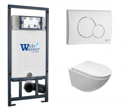 Комплект 3 в 1 инсталляция WeltWasser WW Marberg 507 + Подвесной унитаз CeruttiSpa Sella aria CT7183 с кнопкой белой RD