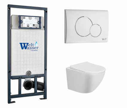 Комплект 3 в 1 инсталляция WeltWasser WW Marberg 507 + Подвесной унитаз Taliente Amato AM2501 с кнопкой белой RD