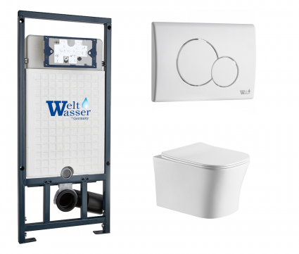 Комплект 3 в 1 инсталляция WeltWasser WW Marberg 507 + Подвесной унитаз CeruttiSpa Marmolada aria CT7778 с кнопкой белой RD
