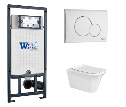 Комплект 3 в 1 инсталляция WeltWasser WW Marberg 507 + Подвесной унитаз CeruttiSpa Nivolet Aria 9034 с кнопкой белой RD