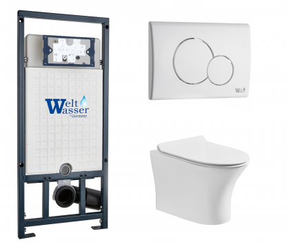 Комплект 3 в 1 инсталляция WeltWasser WW Marberg 507 + Подвесной унитаз CeruttiSpa Bernina aria CT7191 с кнопкой белой RD