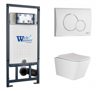 Комплект 3 в 1 инсталляция WeltWasser WW Marberg 507 + Подвесной унитаз Ceramica Nova Metric Rimless CN3007 с кнопкой белой RD