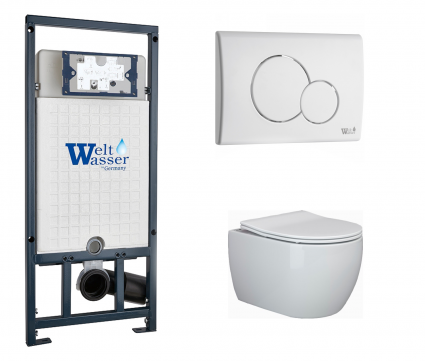 Комплект 3 в 1 инсталляция WeltWasser WW Marberg 507 + Подвесной унитаз Ceramica Nova Play CN3001 с кнопкой белой RD