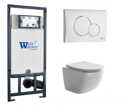 Комплект 3 в 1 инсталляция WeltWasser WW Marberg 507 + Подвесной унитаз Ceramica Nova Forma CN3009 с кнопкой белой RD