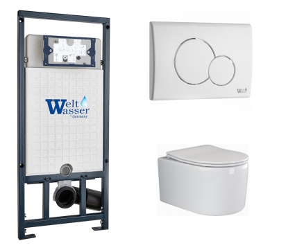 Комплект 3 в 1 инсталляция WeltWasser WW Marberg 507 + Подвесной унитаз Ceramica Nova Moments CN3003 с кнопкой белой RD