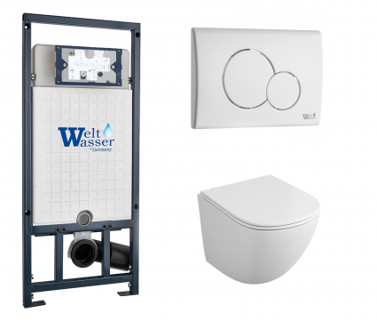 Комплект 3 в 1 инсталляция WeltWasser WW Marberg 507 + Подвесной унитаз Owl 1975 Cirkel-H OWLT190302 с кнопкой белой RD