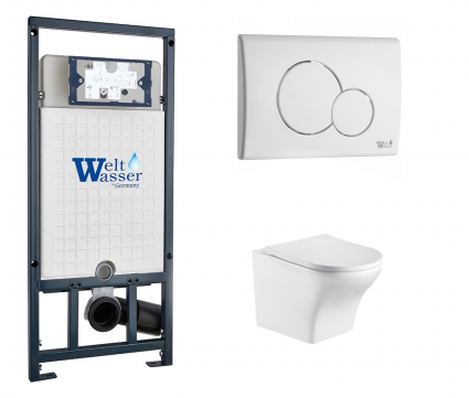 Комплект 3 в 1 инсталляция WeltWasser WW Marberg 507 + Подвесной унитаз WeltWasser Odenbach 004 GL-WT с кнопкой белой RD